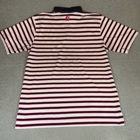 FootJoy Mens Polo Golf Shirt Sz XXL Athletic Fit White Navy Pink Striped - Picture 3 of 7
